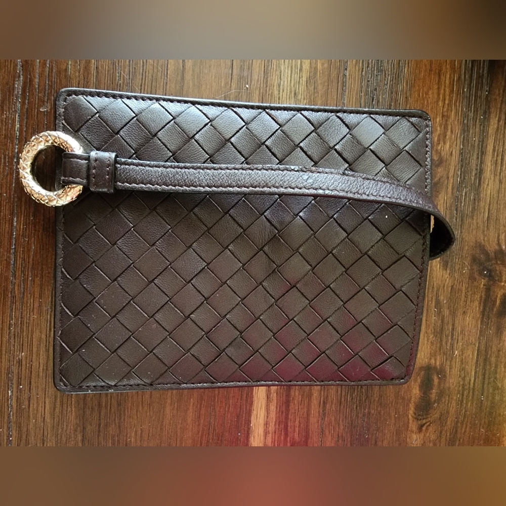 Bottega Veneta Brown Woven Leather Key & Card Holder